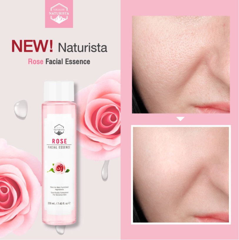 Naturista Rose Facial Essence 220ml น้ำตบเอสเซนส์โลชั่น จากสารสกัดกุหลาบ สูตรบางเบา ผิวเเพ้ง่ายสามารถใช้ได้ กระตุ้นการสร้าง Collagen พร้อมเติมความชุ่มชื้นให้ผิว