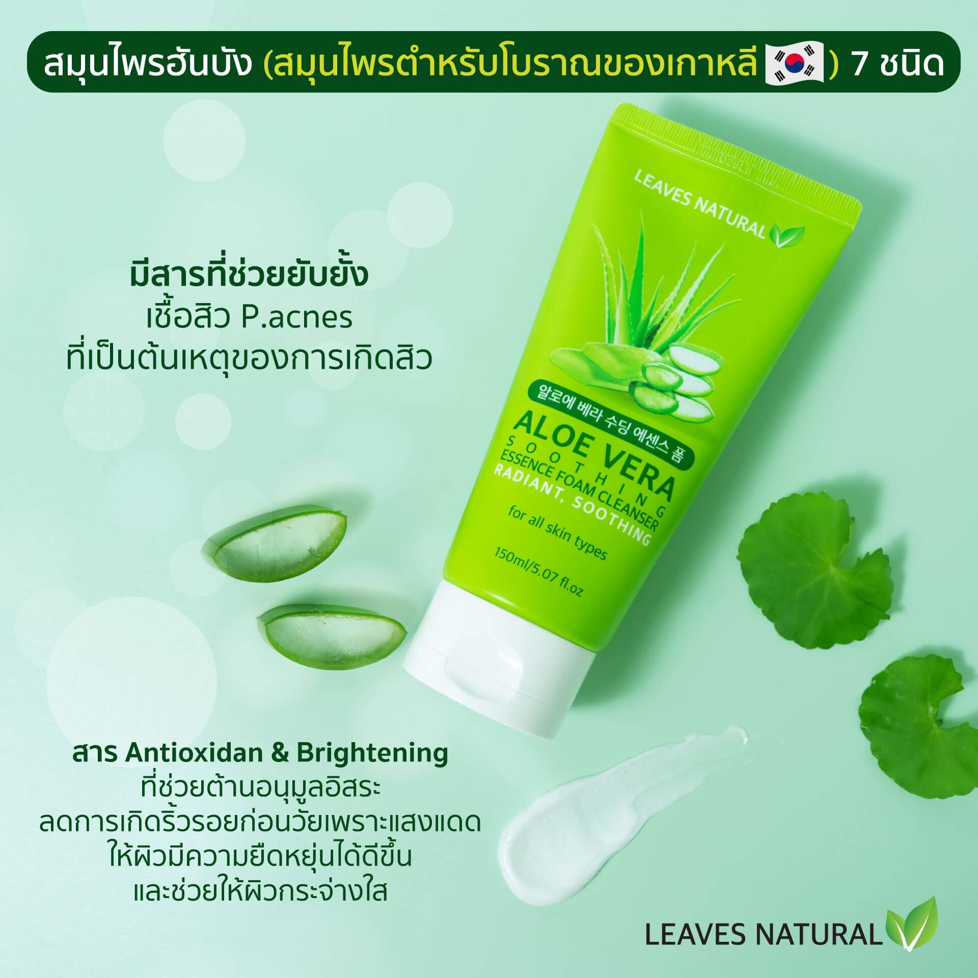 Aloe Vera Soothing Essence Foam Cleanser,Foam,โฟม,โฟมล้่งหน้า,ทำความสะอาดหน้า,ลดสิว,ล้างหน้า