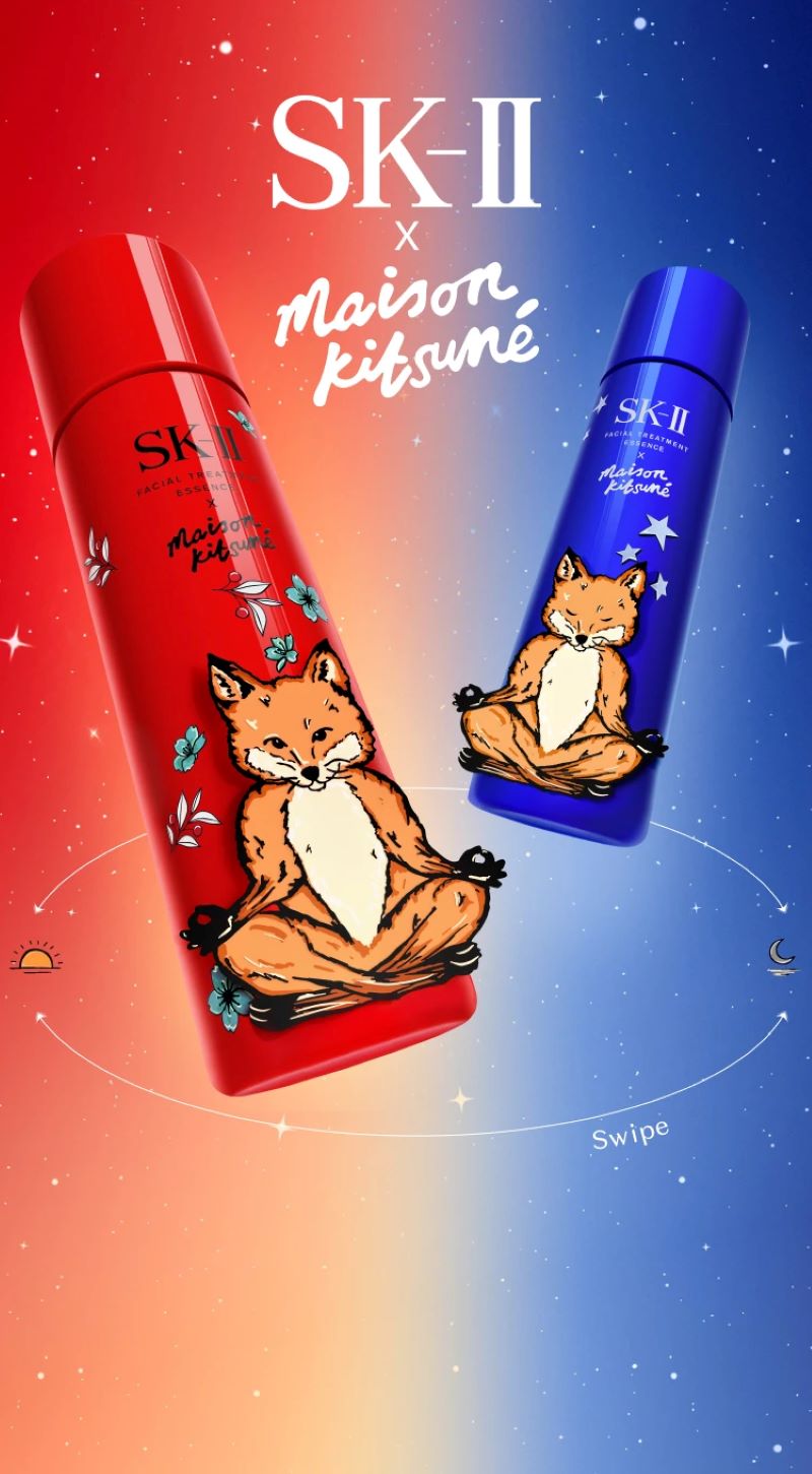 สีแดง SK-II Facial Treatment Essence 230ml Duo Set x Maison Kitsuné Limited Edition Design ,  ของขวัญปีใหม่ Maison Kitsuné x SK-II Limited , SK-II FTE 230ML LE MK RED , สีแดง SK-II , SK-II